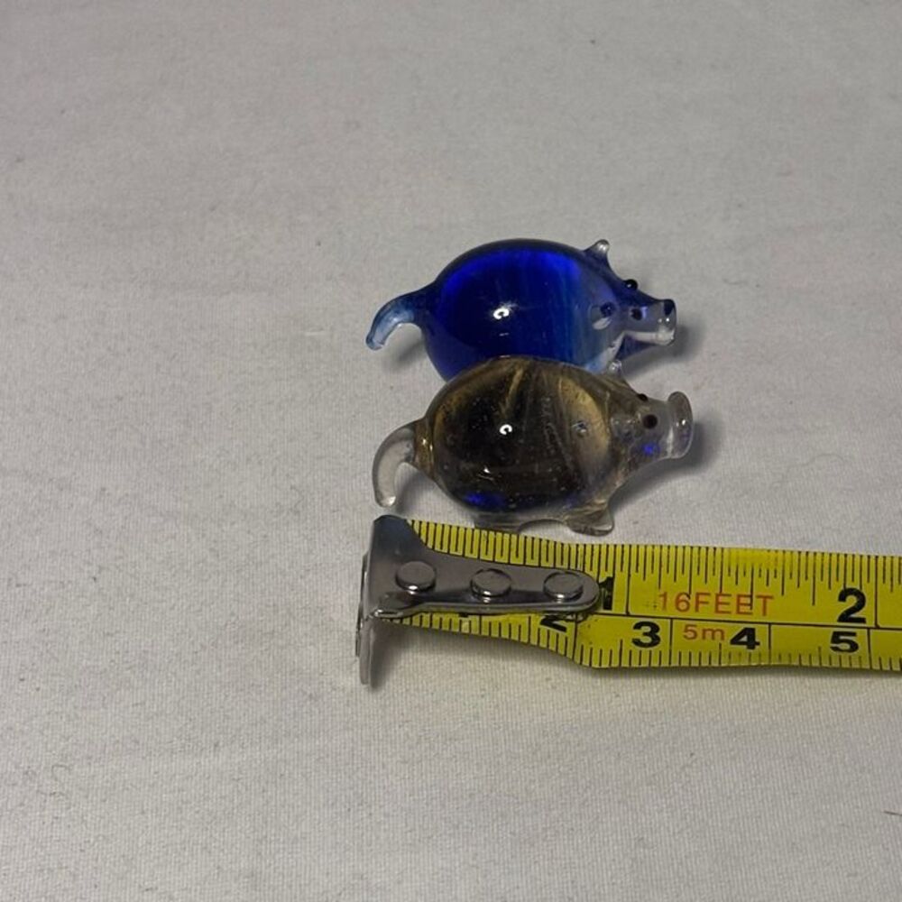 Hand blown Four small glass pigs, blue and brown, collectible decor #minis